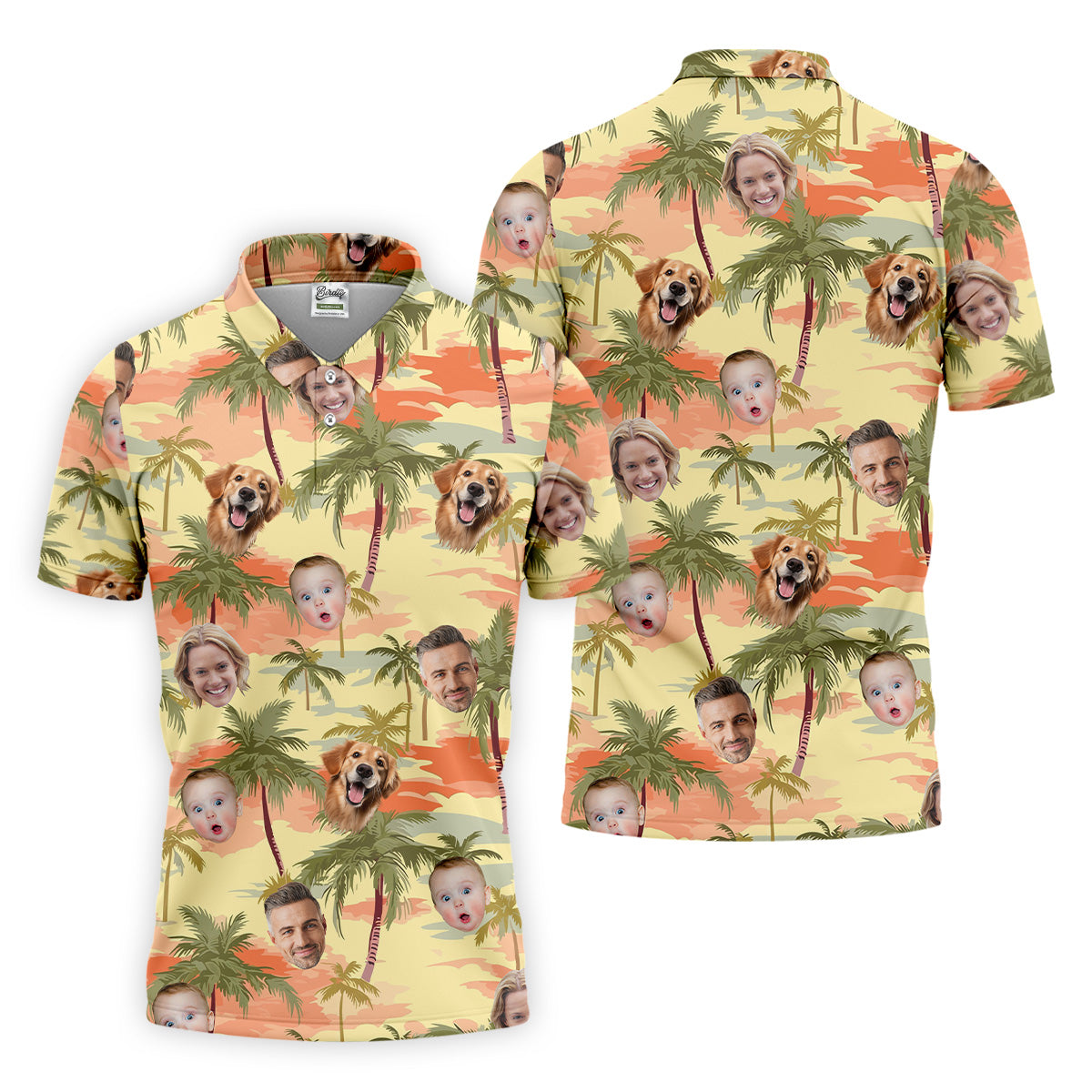 Yellow Sunset Hawaiian Shirt Face, Men Golf Polo, Matching Hawaiian Outfits, Long Sleeve Polo