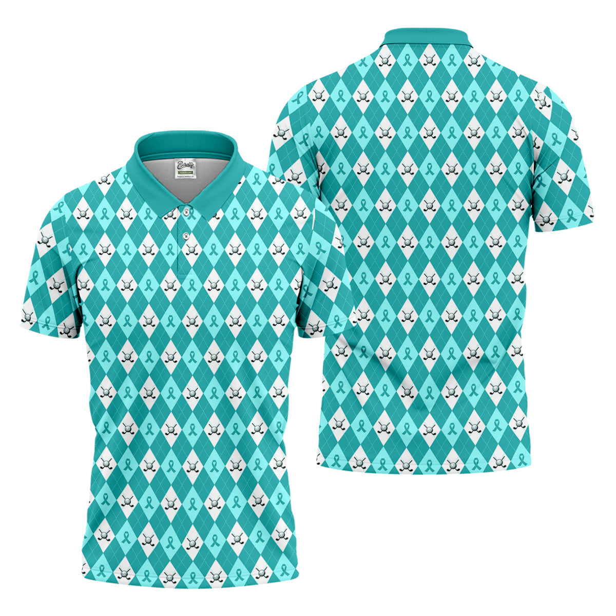 Ovarian Cancer Teal Argyle Men's Golf Polo ShirtOvarian Cancer Awareness Shirt, Golf Gift For Men