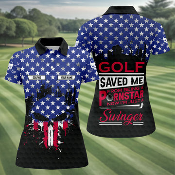 Golf Saved Me From Being A Pornstar Distressed American Flag Skull Golf Shirt, 250 Years Golf Shirt For Women