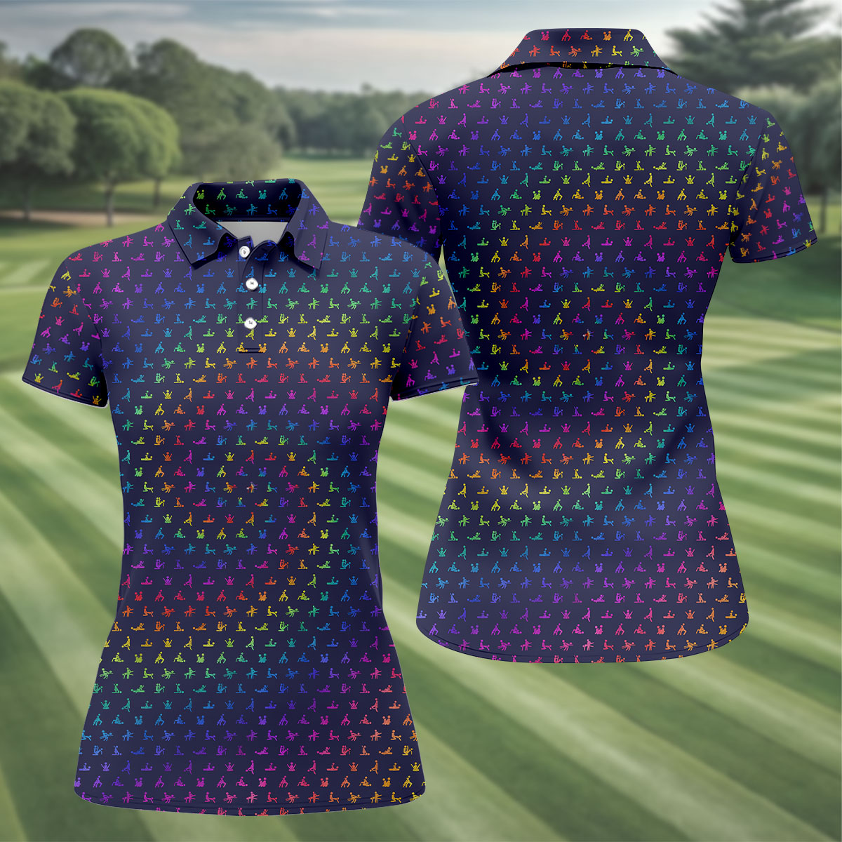 Naughty Position Adult Humor Rainbow Effect Women Golf Top, Festive Ladies Golf Tops, Ladies Golf Shirts