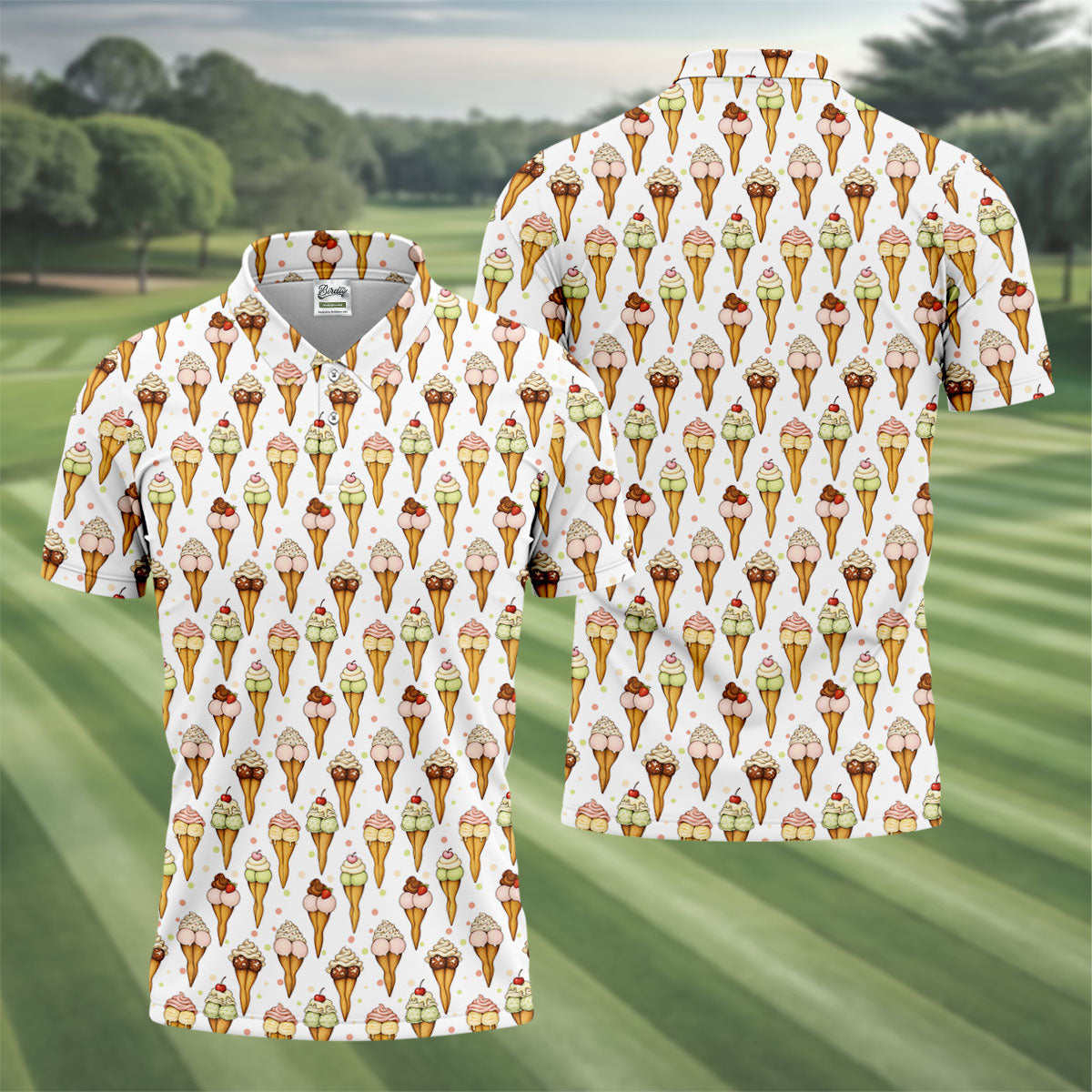 Adult Humor Ice Cream Golf Shirt, Funny Cone Pattern, Golf Shirt For Men