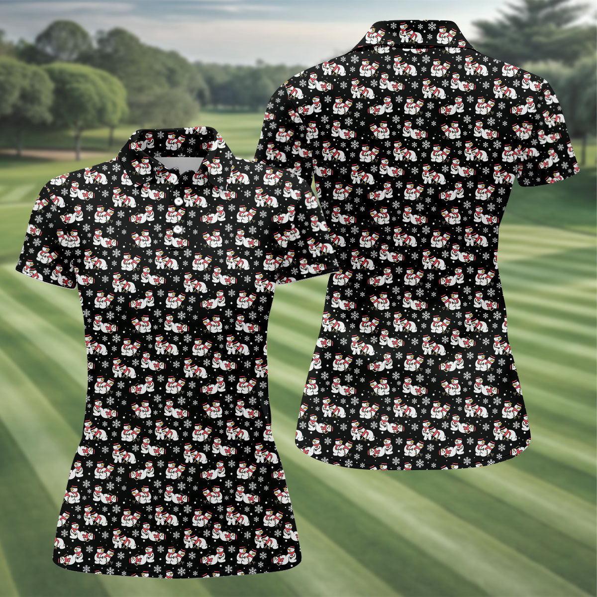 Naughty Snowman Black Golf Shirt, Christmas Golf Shirt, Fun Women's Golf Shirts, Ladies Golf Polos
