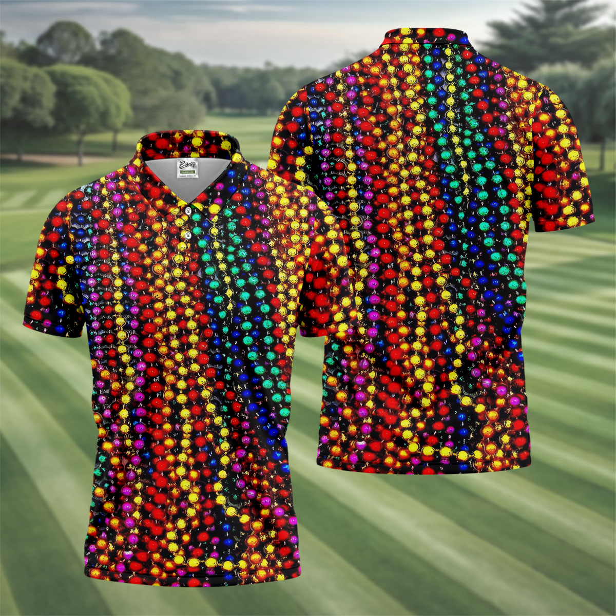 Colorful Beads Mardi Gras Golf Shirt, Golf Tops For Men, Polo ShirtFor Men, Golf Shirts For Men