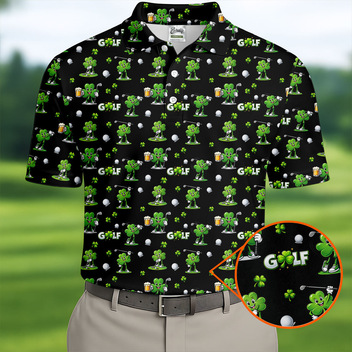 Three Leaf Clover Golf And Beer St Patrick's Day Black Golf Shirt, Fun Golf Shirts For Men, Polo ShirtFor Men