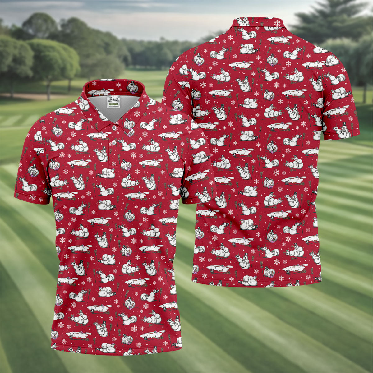 Funny Snowman Naughty Couple Red Golf Shirt, Christmas Golf Shirt, Golf Gift For Him, Polo ShirtFor Men
