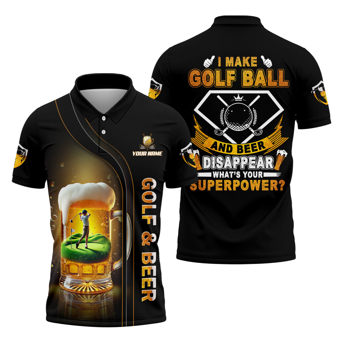 I Make Golf Ball And Beer Custom Men's Golf Polo ShirtFunny Golf Shirt, Dad Golf Gift