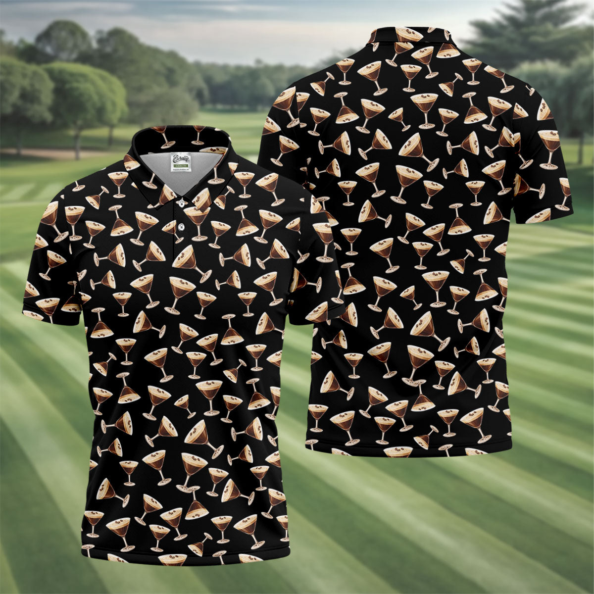 Espresso Martini Print Golf Shirt, Men's Golf Polo ShirtShirts For Men, Polo Shirt Men