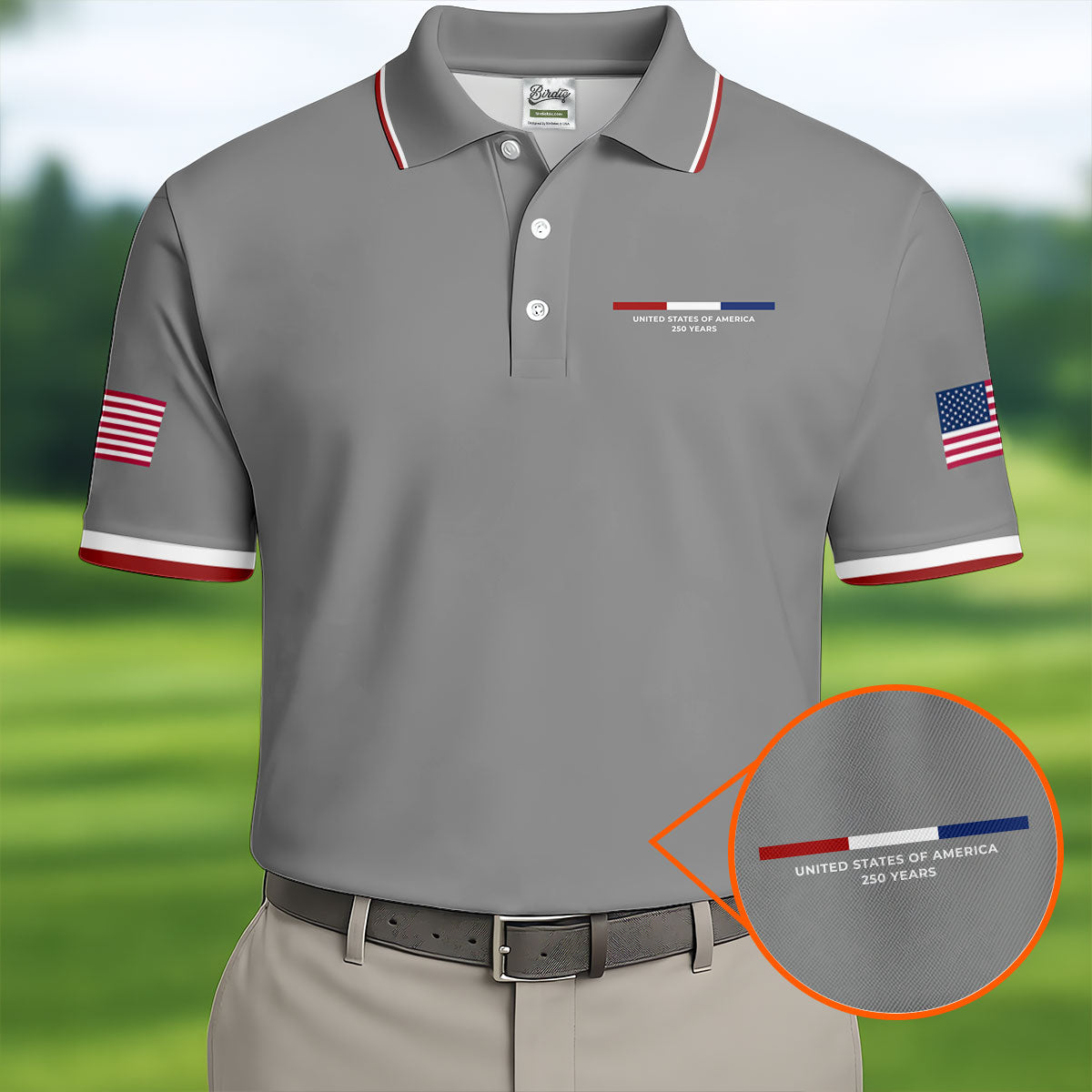 United States Of America 250 Years Grey Golf Shirt, Patriotic Golf Shirt, Golf Shirts For Men