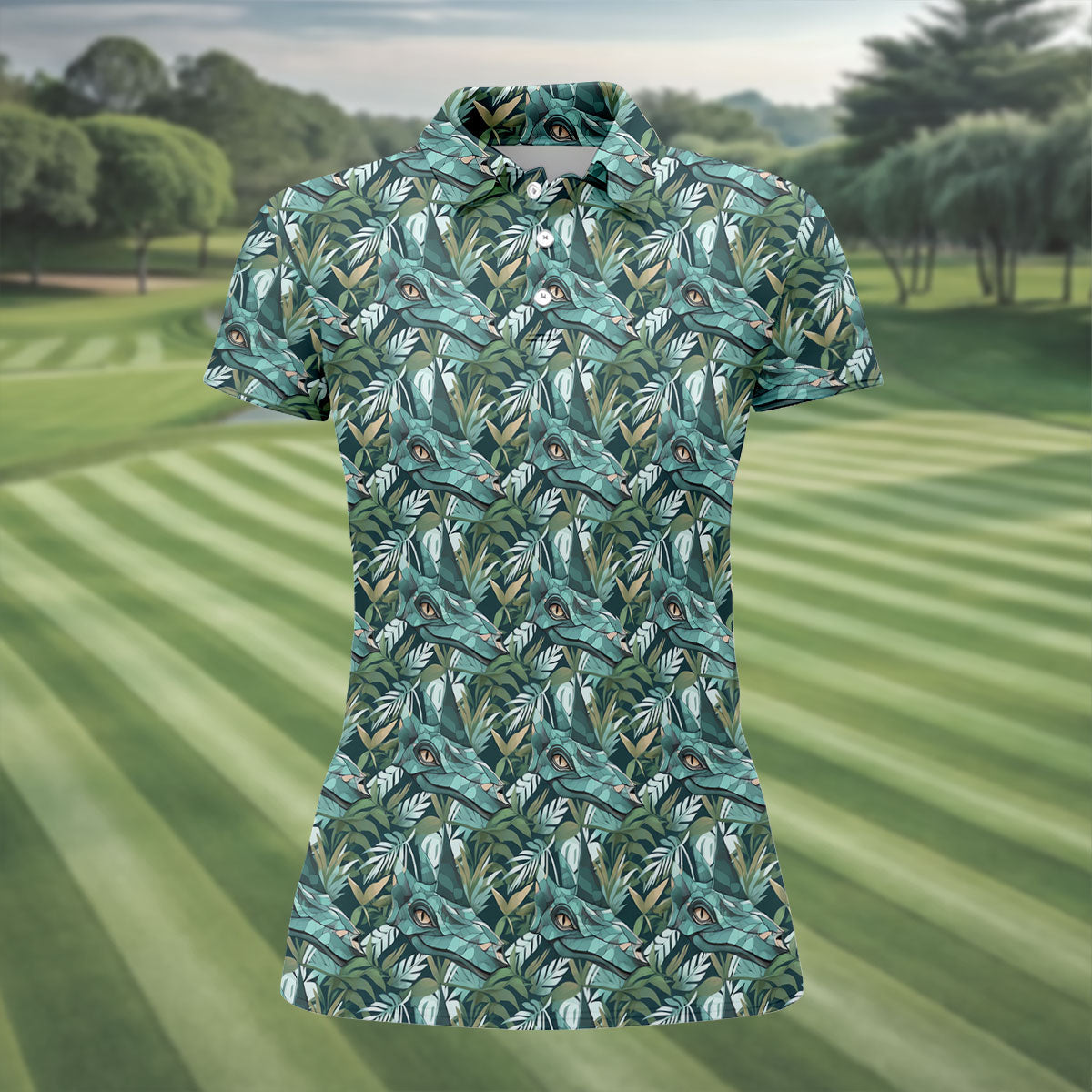Dinosaur Head Tropical Vibe Women's Golf Tops, Women's Polo Shirt, Ladies Golf Shirts