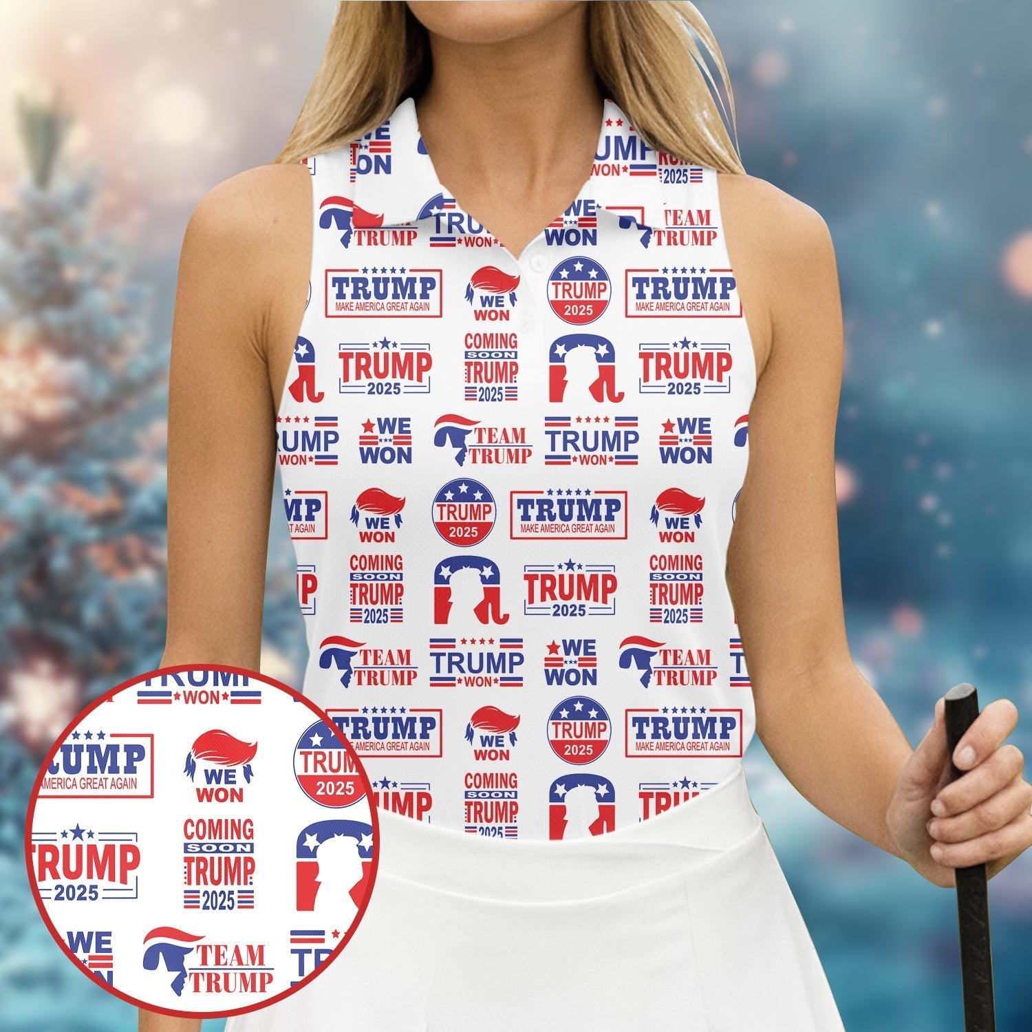 Coming Soon Trump Pattern Christmas Golf Tops For Women, Christmas Golf Shirt, Women Golf Apparel
