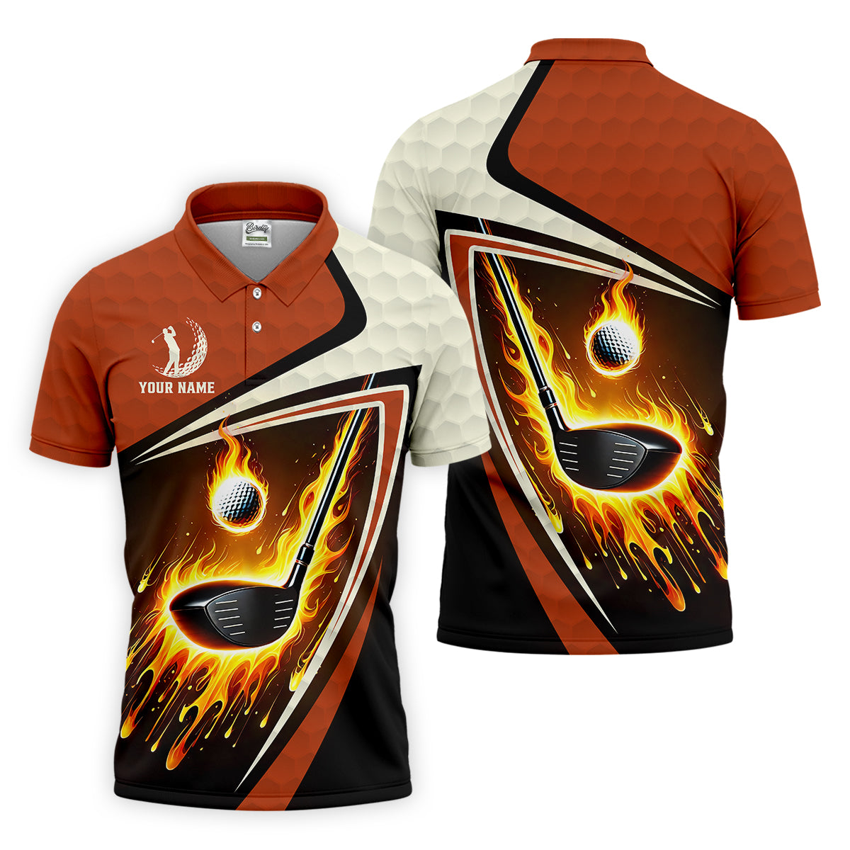 Fire Golf Ball Custom Men's Golf Polo ShirtFunny Golf Shirt, Christmas Golf Gift