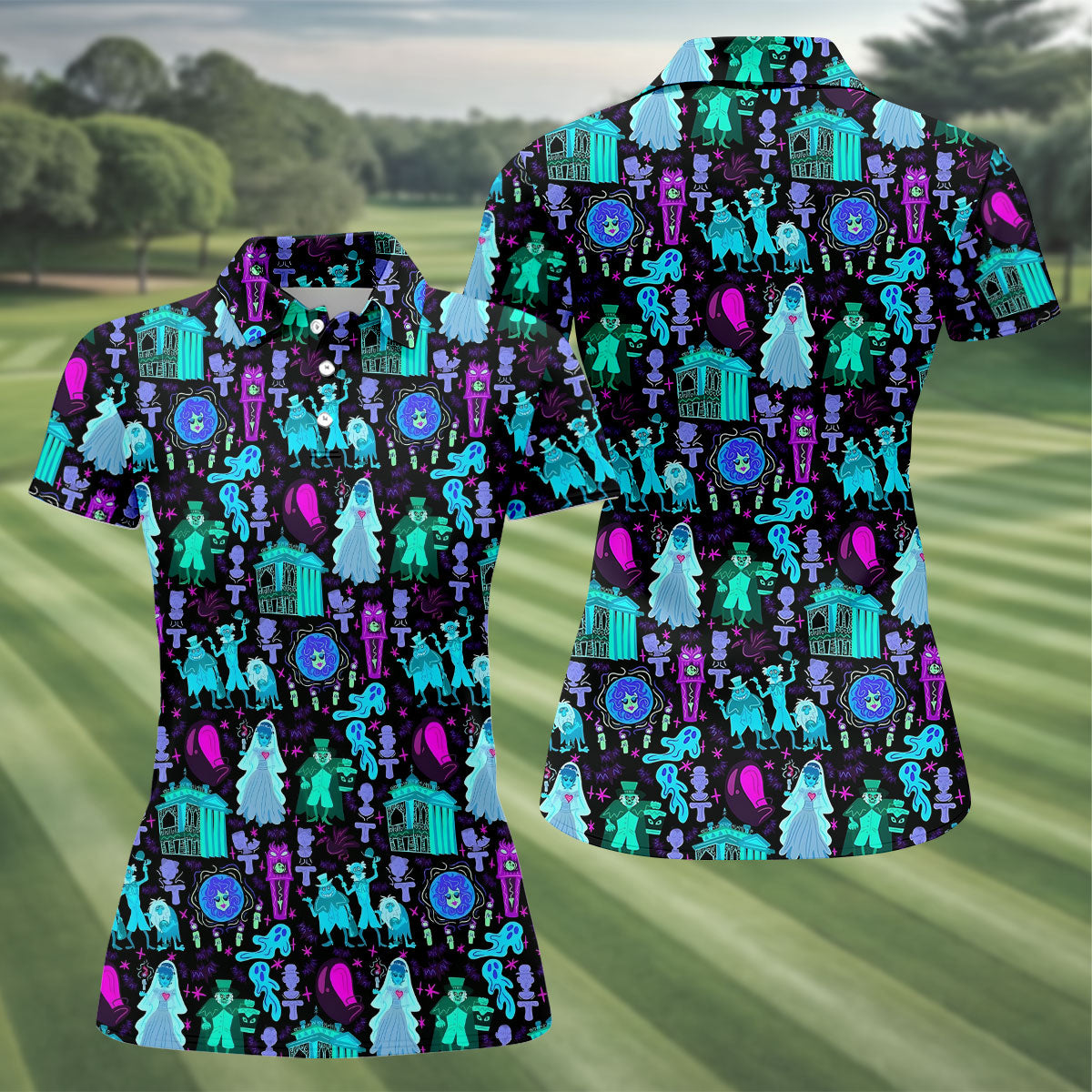 Haunted Ghost Halloween Hawaiian Golf Shirt, Women’s Golf Polo, Golf Shirts For Women