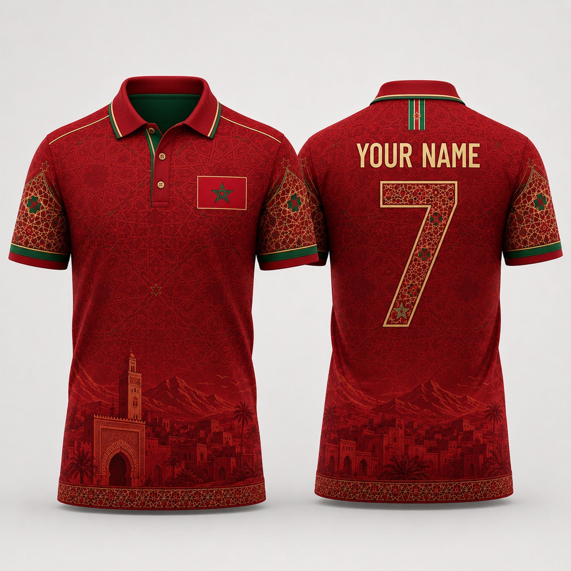 Moroccan Fooball Shirt, Moroccan Zellige Tile V-Neck For Men Football Lover, Father's Day Presents