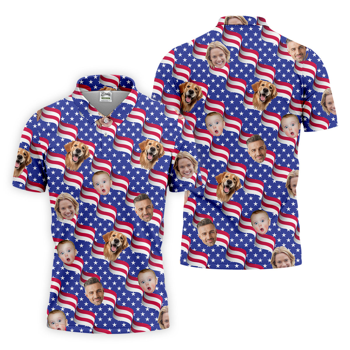 Funny 4th Of July Personalized Face Shirts, Men's Golf Polo ShirtPatriotic Golf Polo ShirtDad Golf Gift