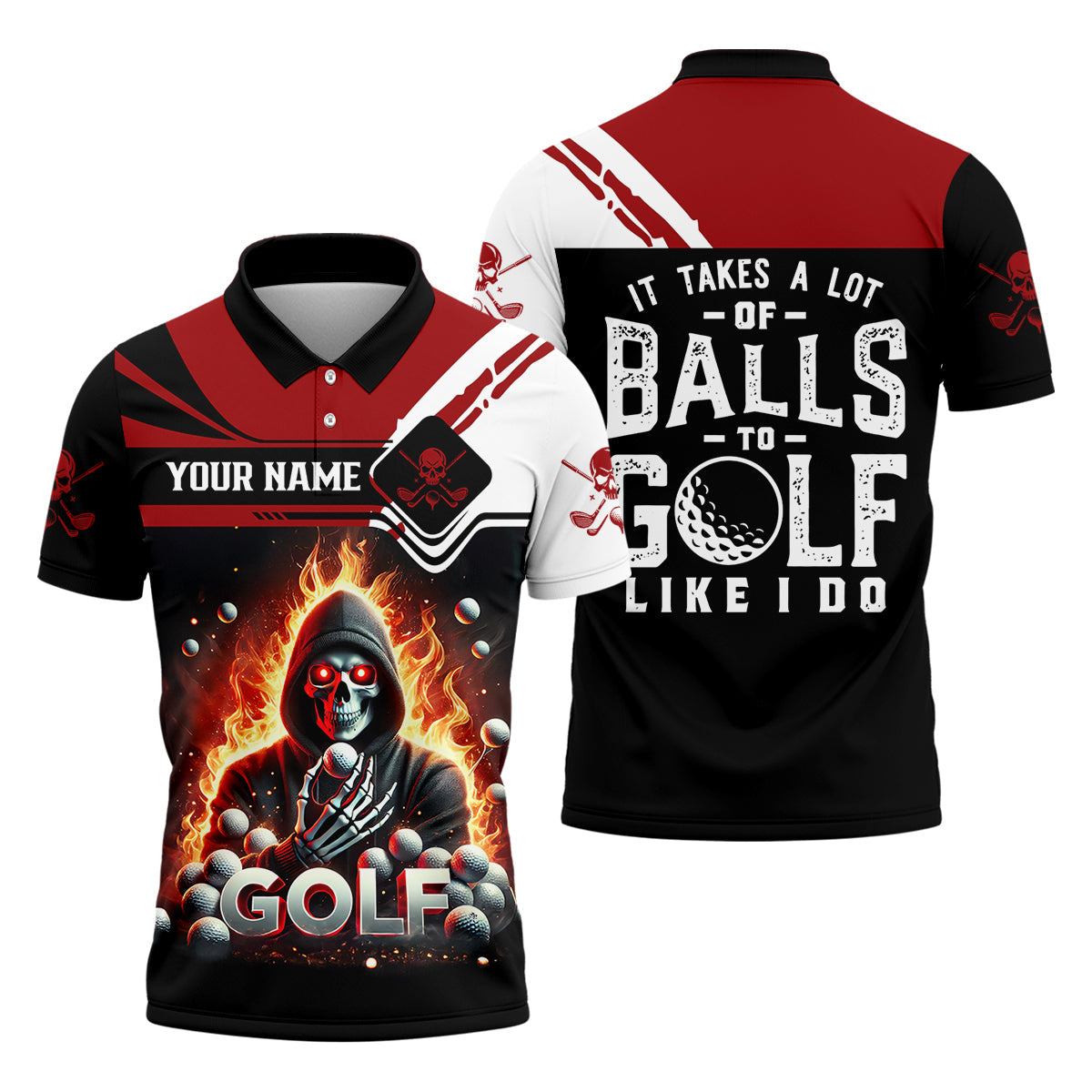 It Takes A Lot of Balls to Golf Like I Do Custom Funny Skull Golf Polo Shirtad Golf Gifts