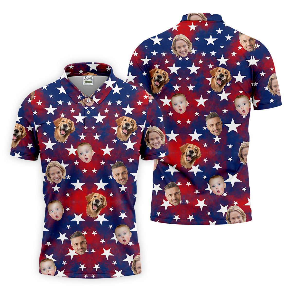 American Flag Personalized Face Shirts, Men's Golf Polo ShirtPatriotic Golf Polo Shirt4th Of July Shirt, Dad Golf Gift