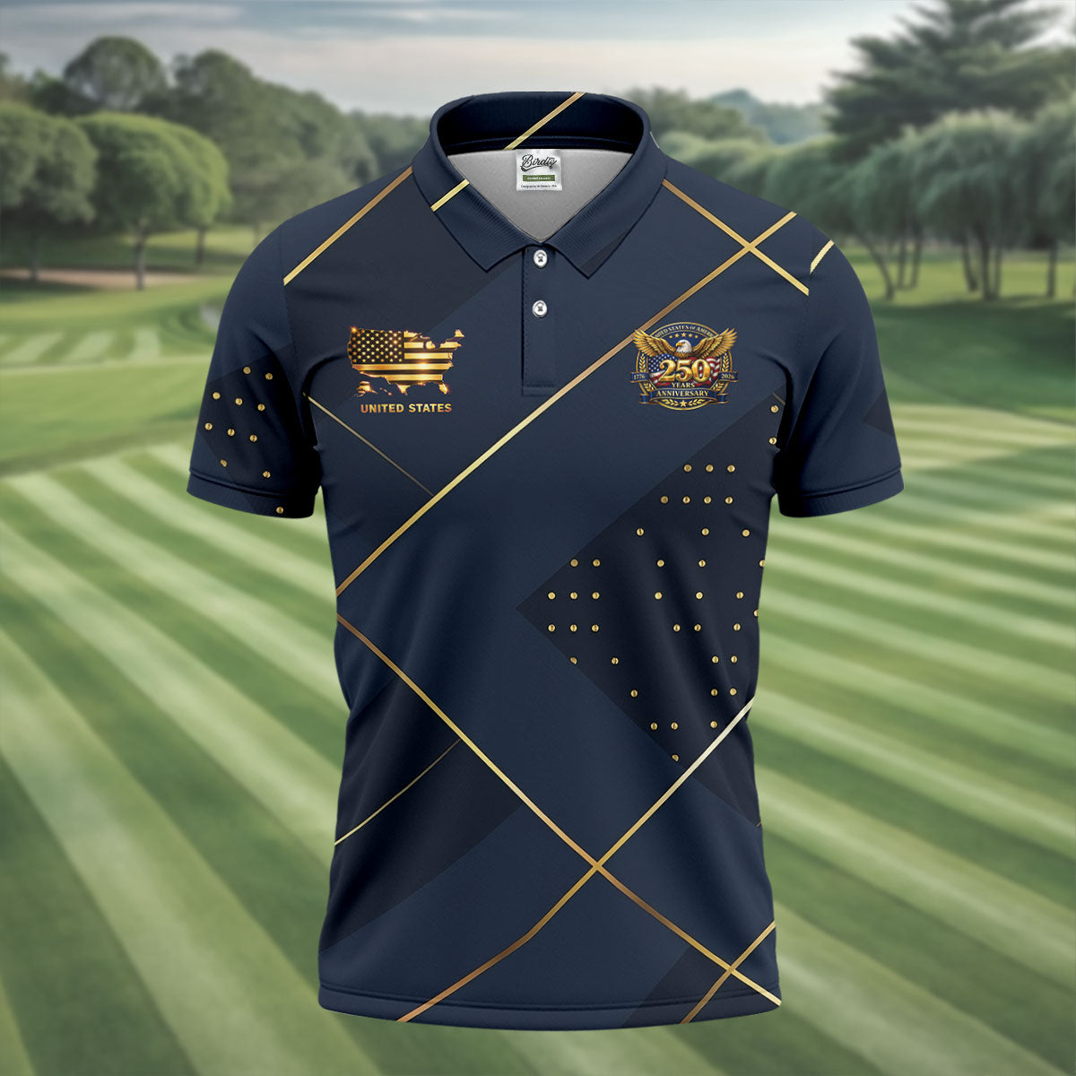 Bald Eagle 250 Years Anniversary Navy Patriotic Golf Shirt, 4th Of July Golf Shirts For Men