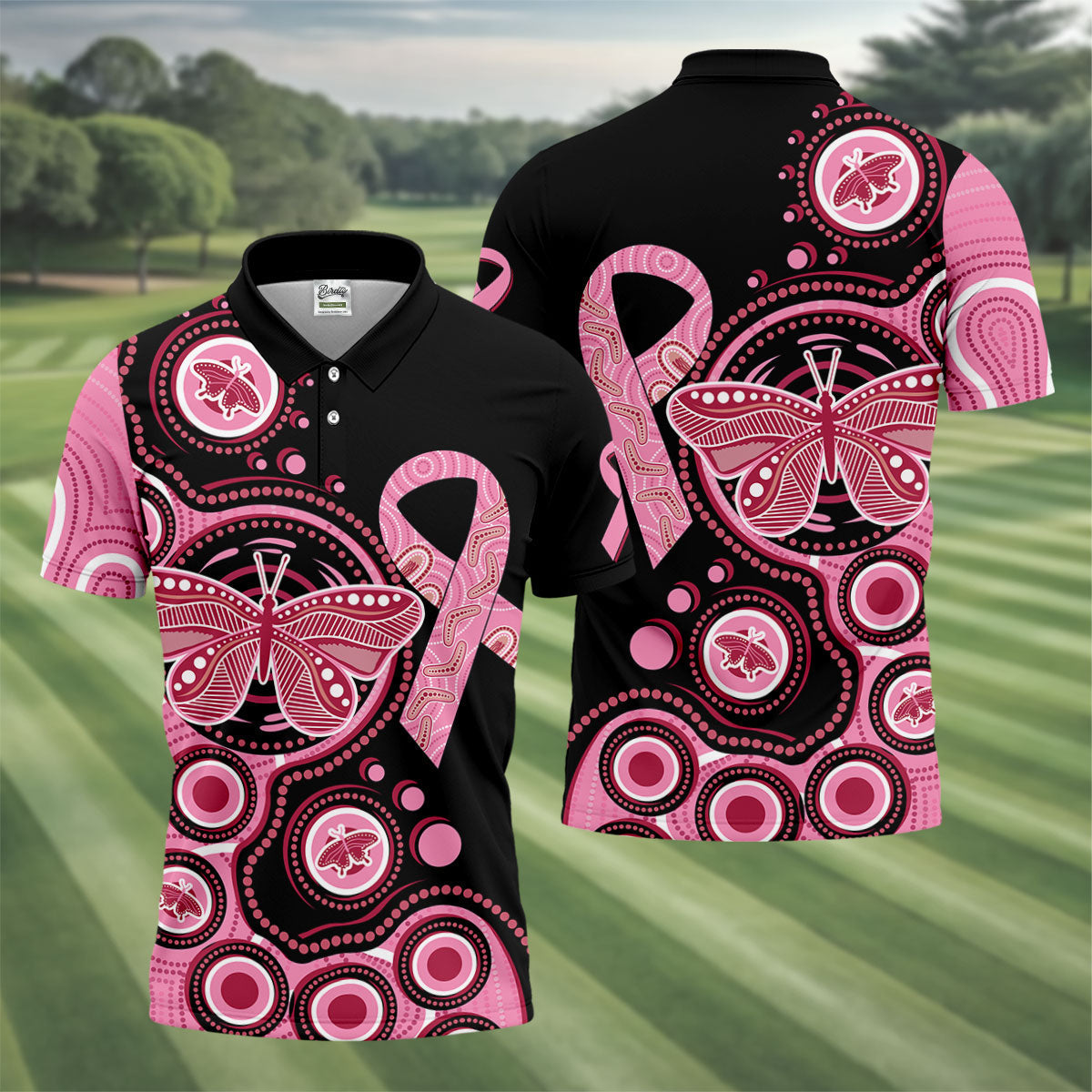 Breast Cancer Pink Butterfly Golf Tops For Men, Cancer Awareness Shirt, Polo ShirtFor Men
