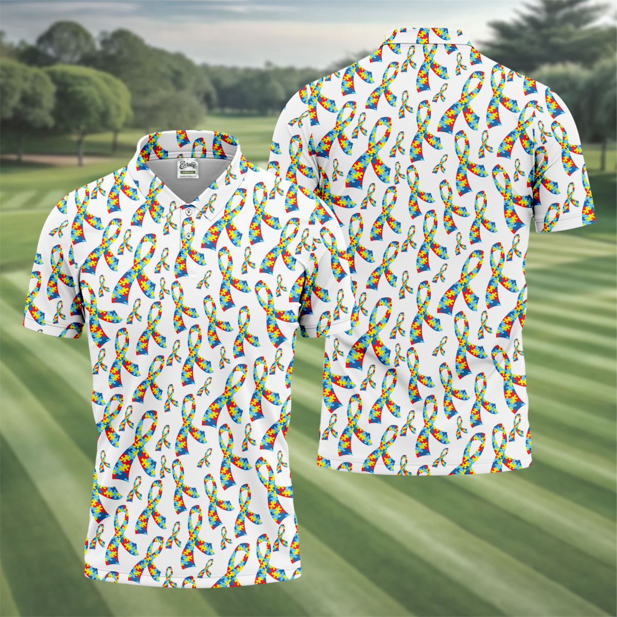Autism Awareness Ribbon Golf Tops For Men, Autism Ribbon Polo ShirtFor Men, Golf Shirts For Men