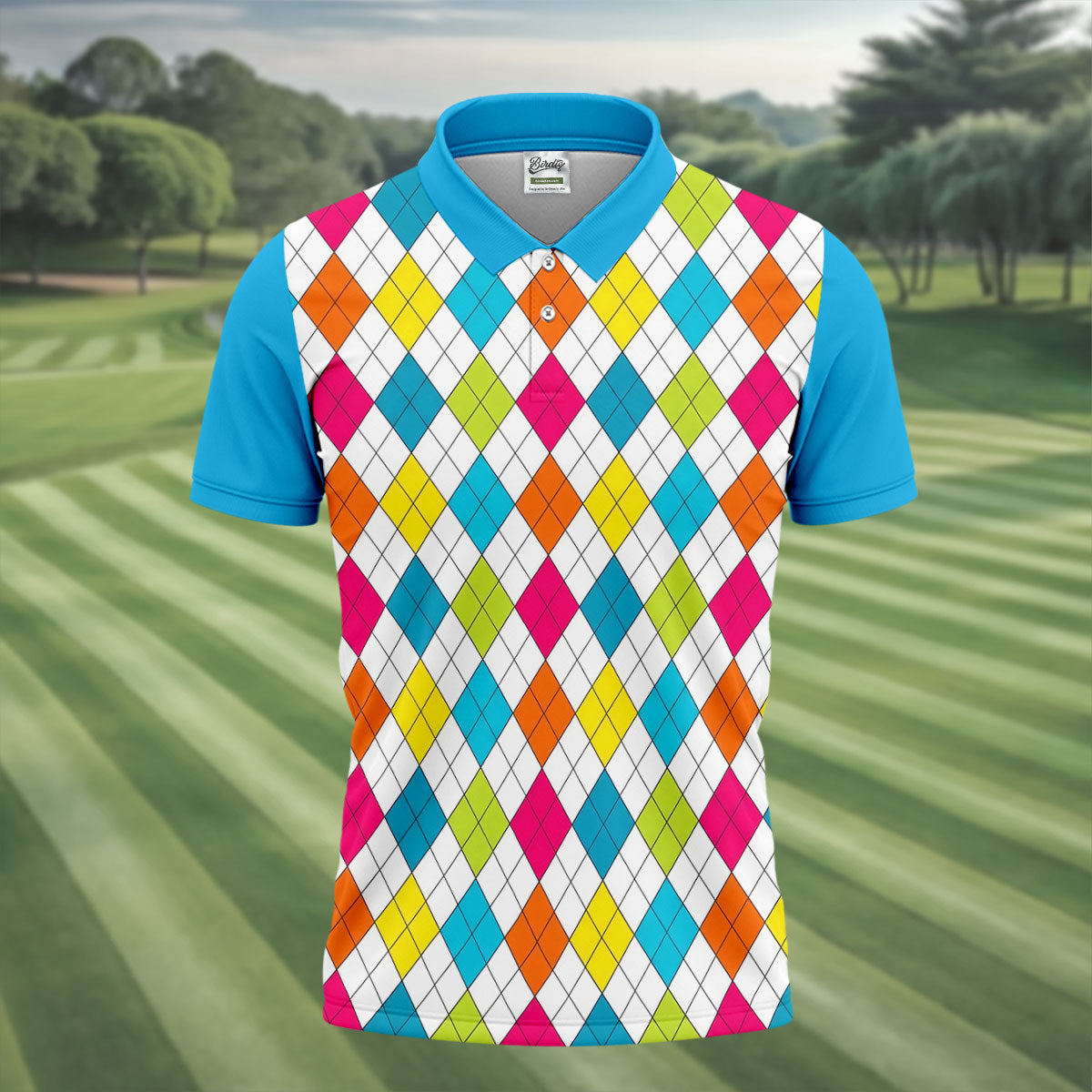 Retro Argyle Diamond Checkered Golf Shirt, Mens Golf Polo, Printed Golf Shirts