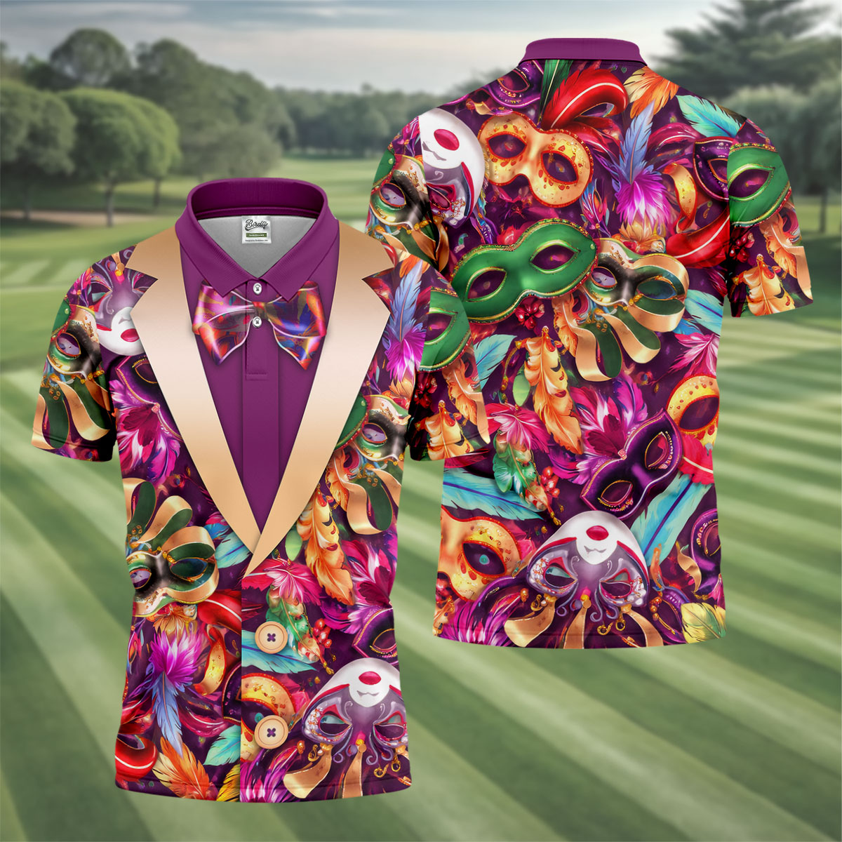 Colorful Mardi Gras Suit Print Men's Funny Golf Shirts, Polo Shirt Men, Golf Shirts For Men