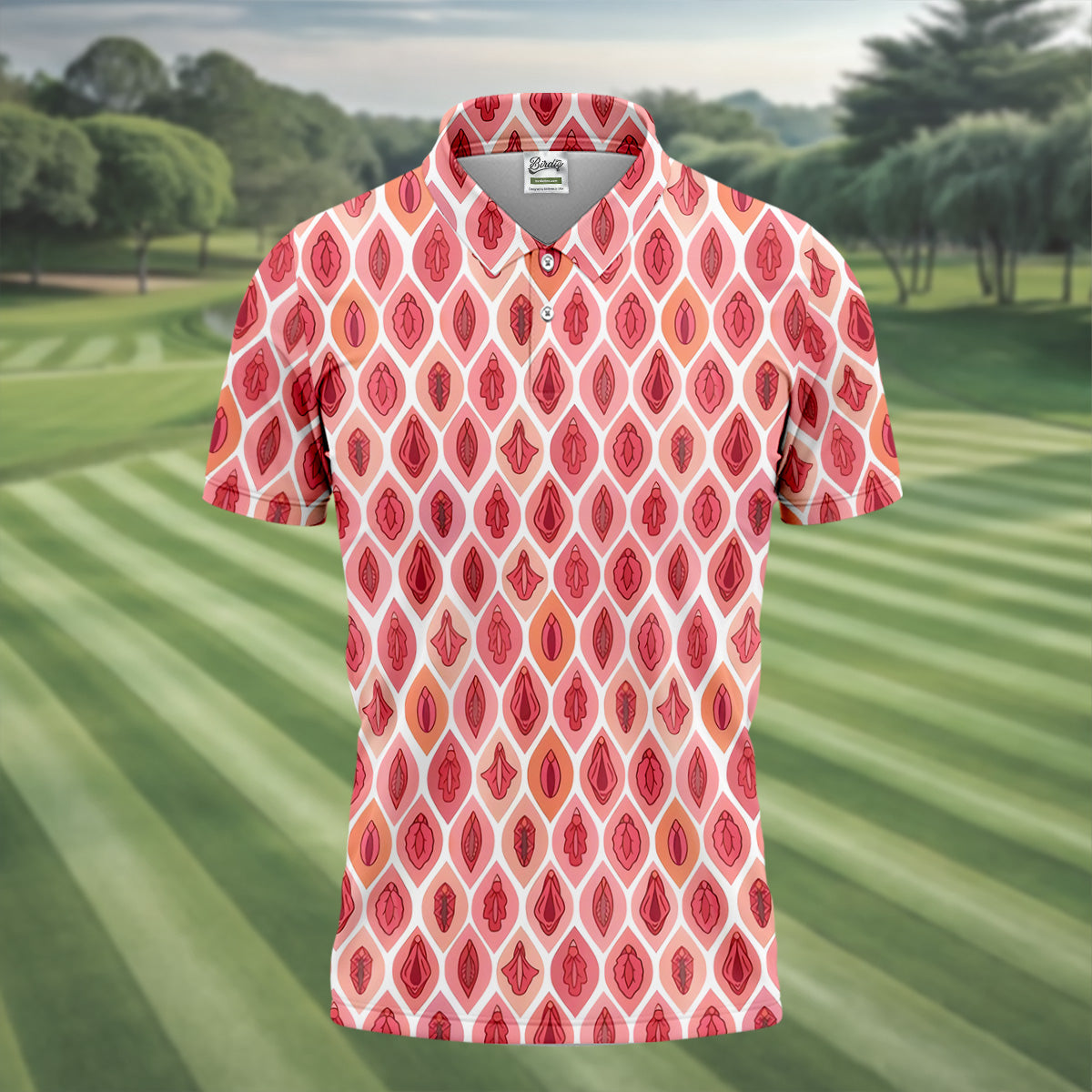 Funny Geometric Pink Golf Shirt, Fun Golf Shirts For Men, Golfing Apparel, Golf Shirts For Men