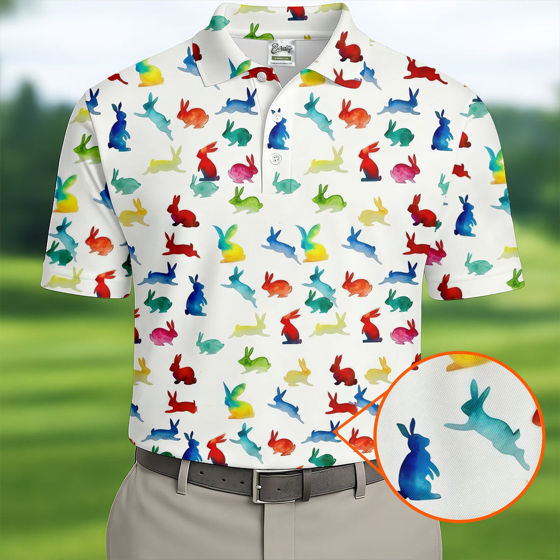 Colorful Bunny Funny Golf Shirt, Easter Bunny Pattern Golf Tops For Men, Golf Shirts For Men