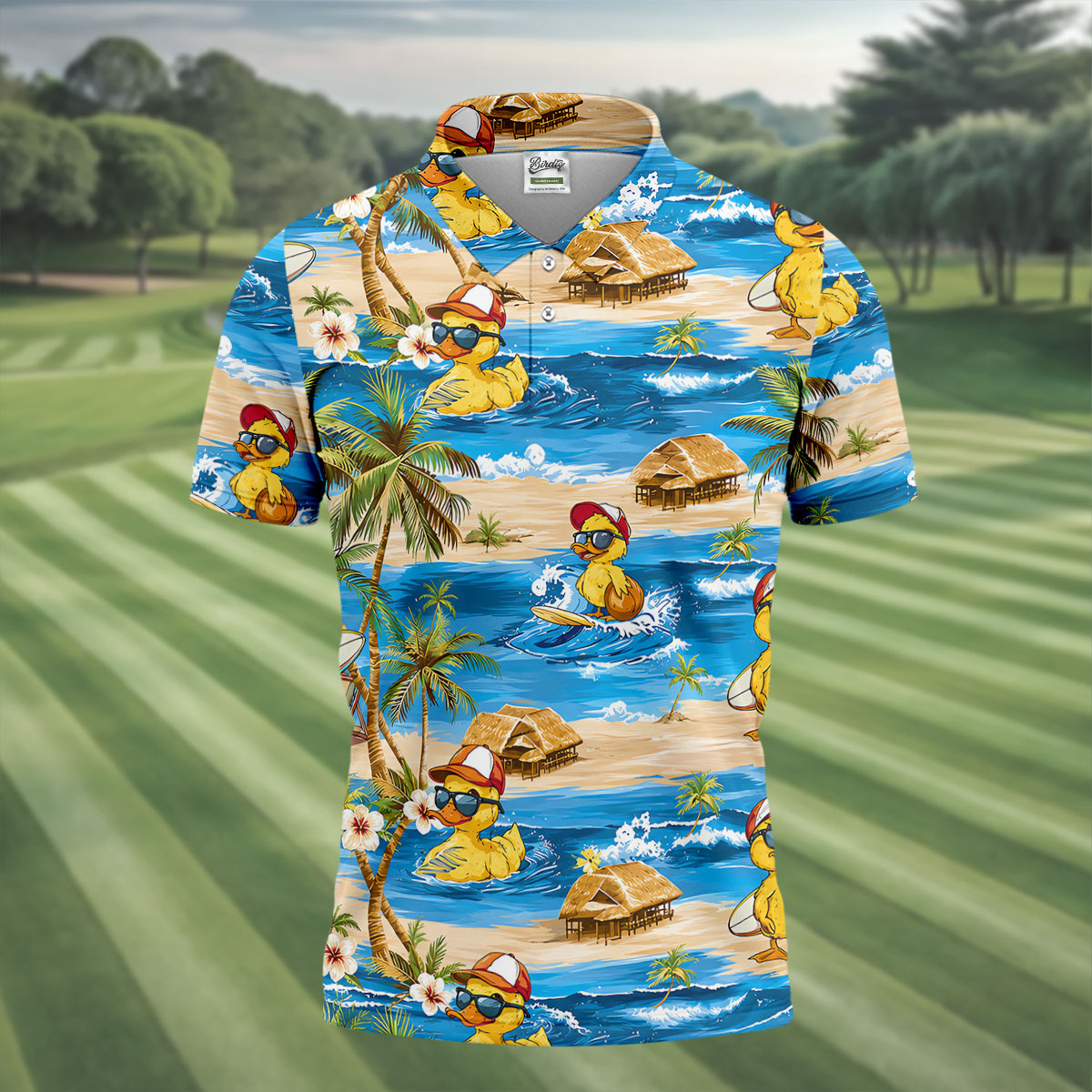 Funny Duck Hawaiian Golf Shirt, Summer Ocean Men's Golf Shirt, Polo Shirts For Men