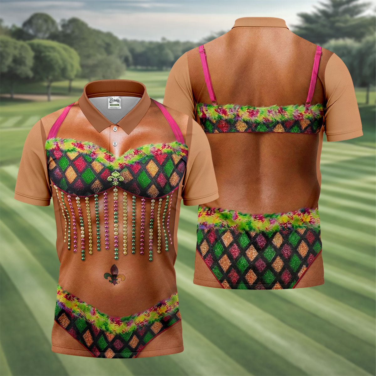 Muscle Body Funny Print Mardi Gras Golf Shirt, Fun Golf Shirts For Men, Polo ShirtFor Men, Golf Shirts For Men