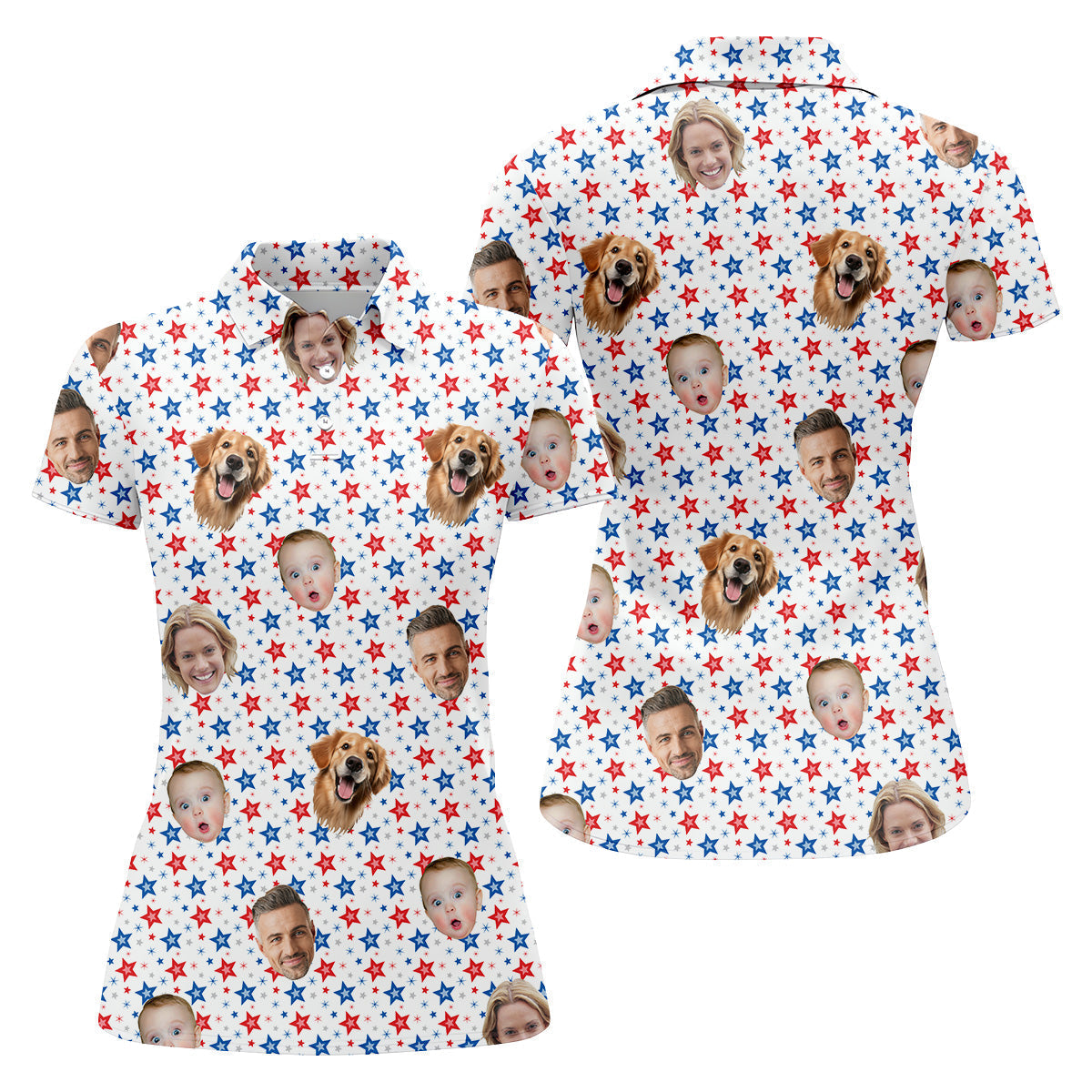 Family Portrait Golf Shirt, Patriotic Golf Shirt, USA Golf Shirt For Ladies, Women's Golf Polo Shirt