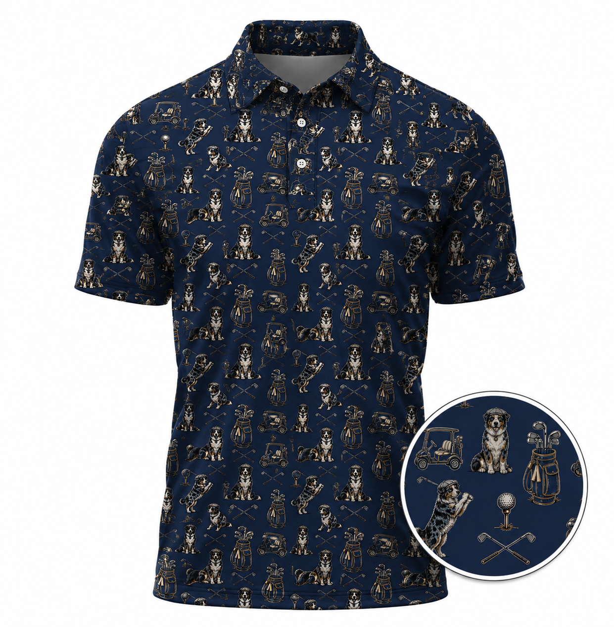 Funny Australian Shephard Golf Shirt, Australian Shephard Pattern Golf Polos, Dog Lover Golf Gift