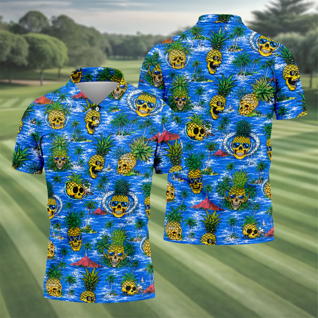 Pineapple Skull Island Ocean Hawaiian Golf Shirt, Hawaiian Golf Shirt, Golf Shirts For Men