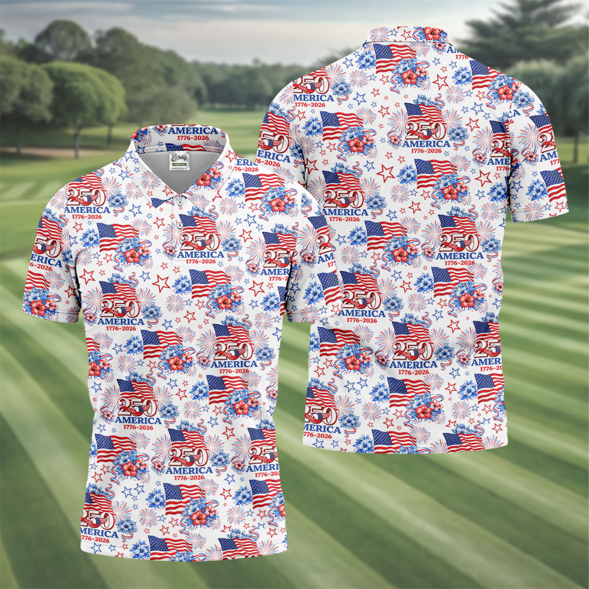 250 Years America 1776-2026 Hibiscus Tropical Flowers 4th Of July Golf Shirt, Golf Shirts For Men