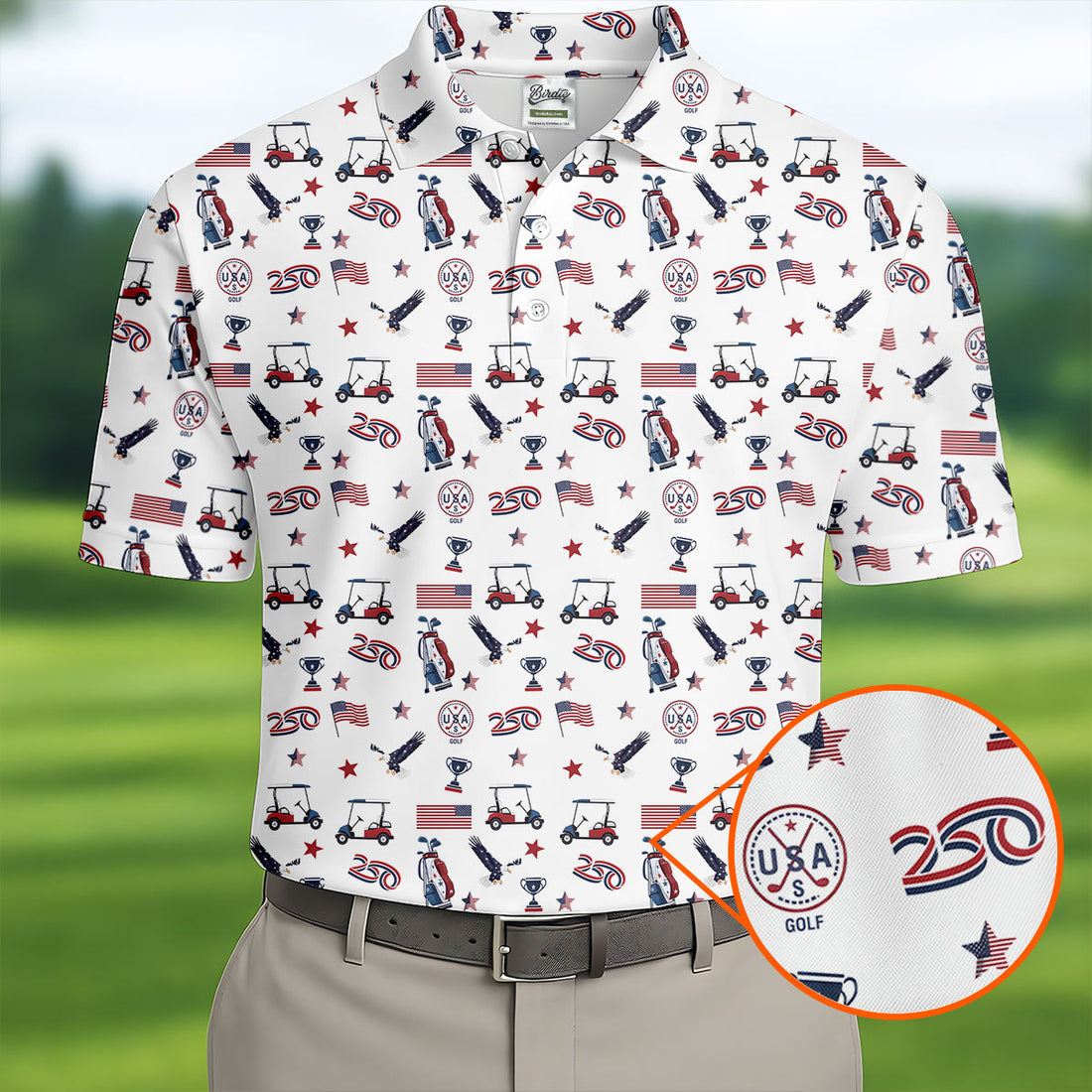250 Years Golf Pattern Patriotic Golf Shirt, Golf Tops For Men, 4th Of July Golf Shirts For Men