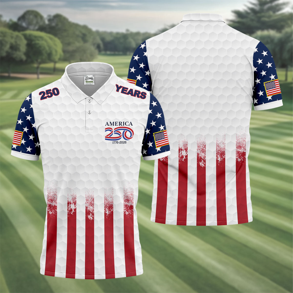 250 Years America Golf Ball Pattern 4th Of July Golf Shirt, Patriotic Golf Shirt, Golf Shirts For Men