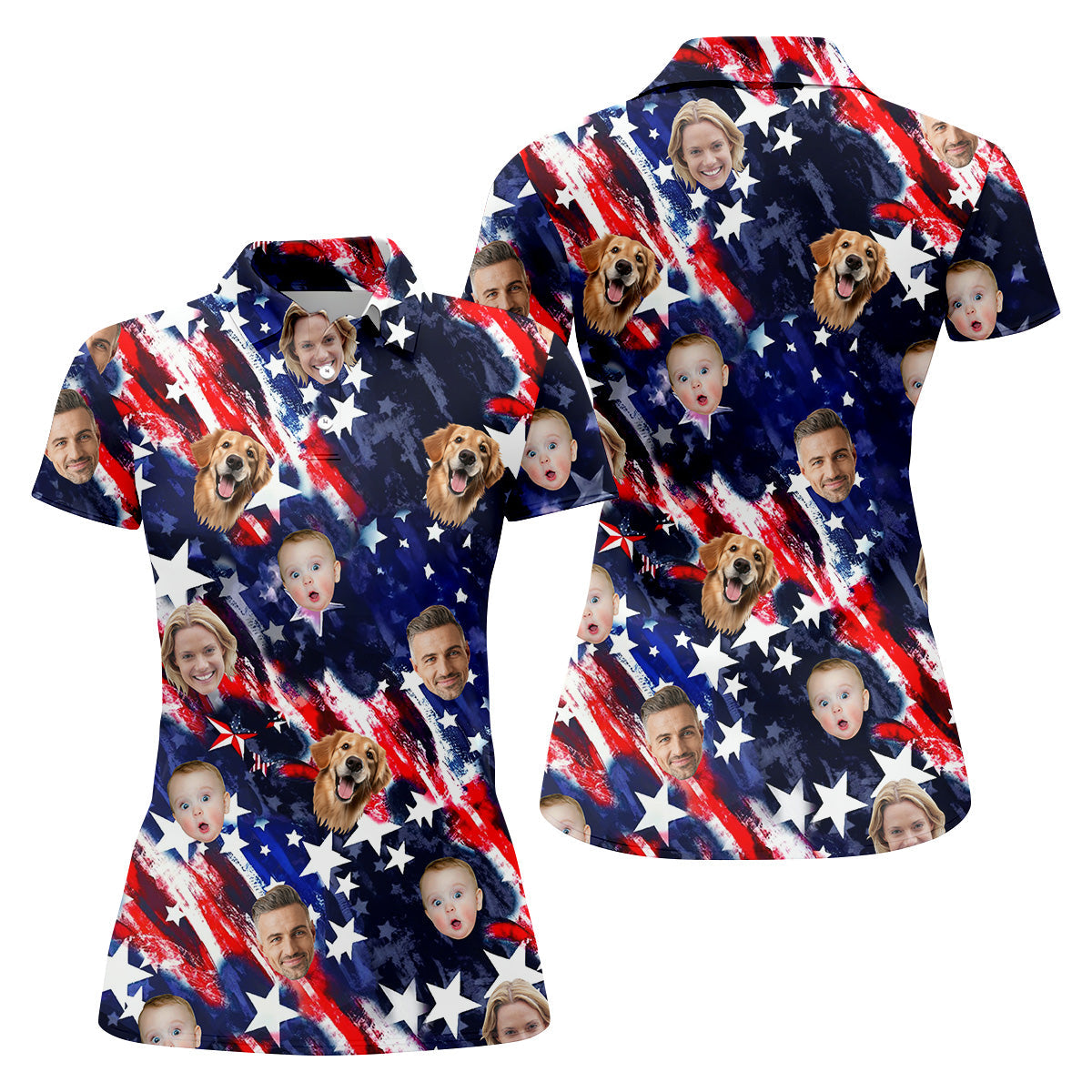 Custom Family Golf Shirt, Patriotic Golf Polos, Golf Shirt For Women, Personalized Dog Shirts, Custom Face Shirt