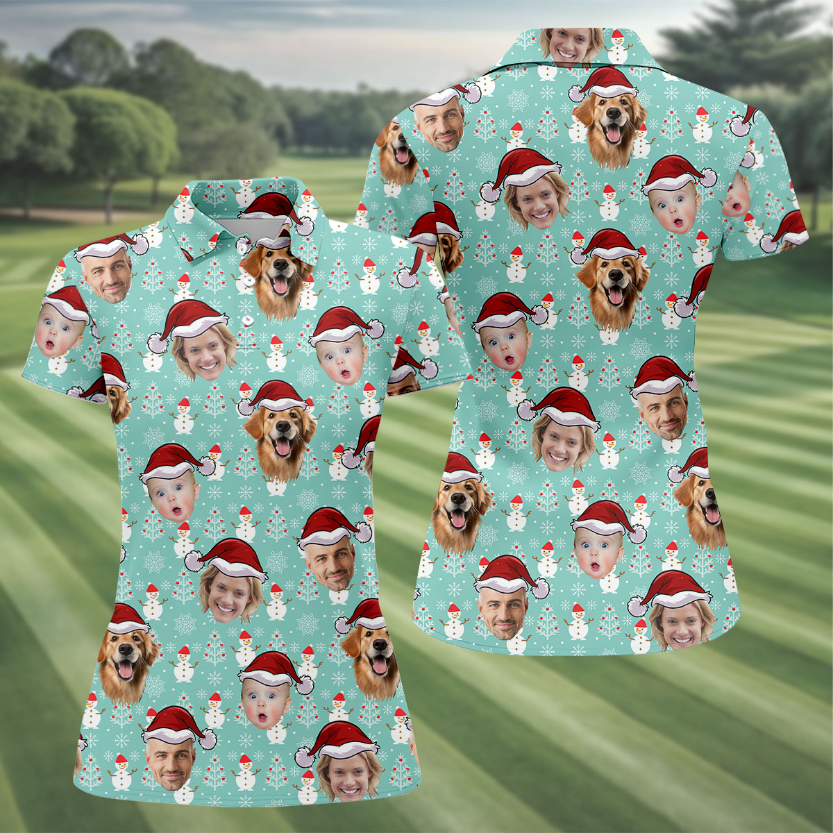 Custom Face Mint Christmas Women's Golf Tops, Ladies Golf Shirts, Christmas Golf Gift