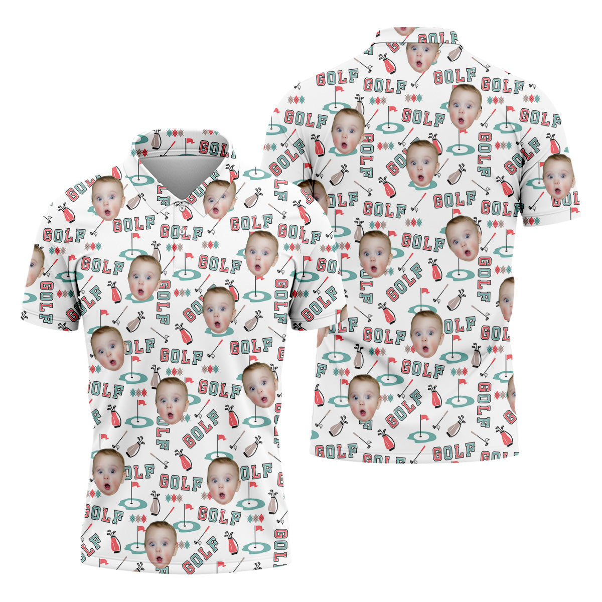 Custom Kid Face Photo, Funny Polo Golf Shirt, Gifts For The Golfing Dad, Christmas Golf Gift