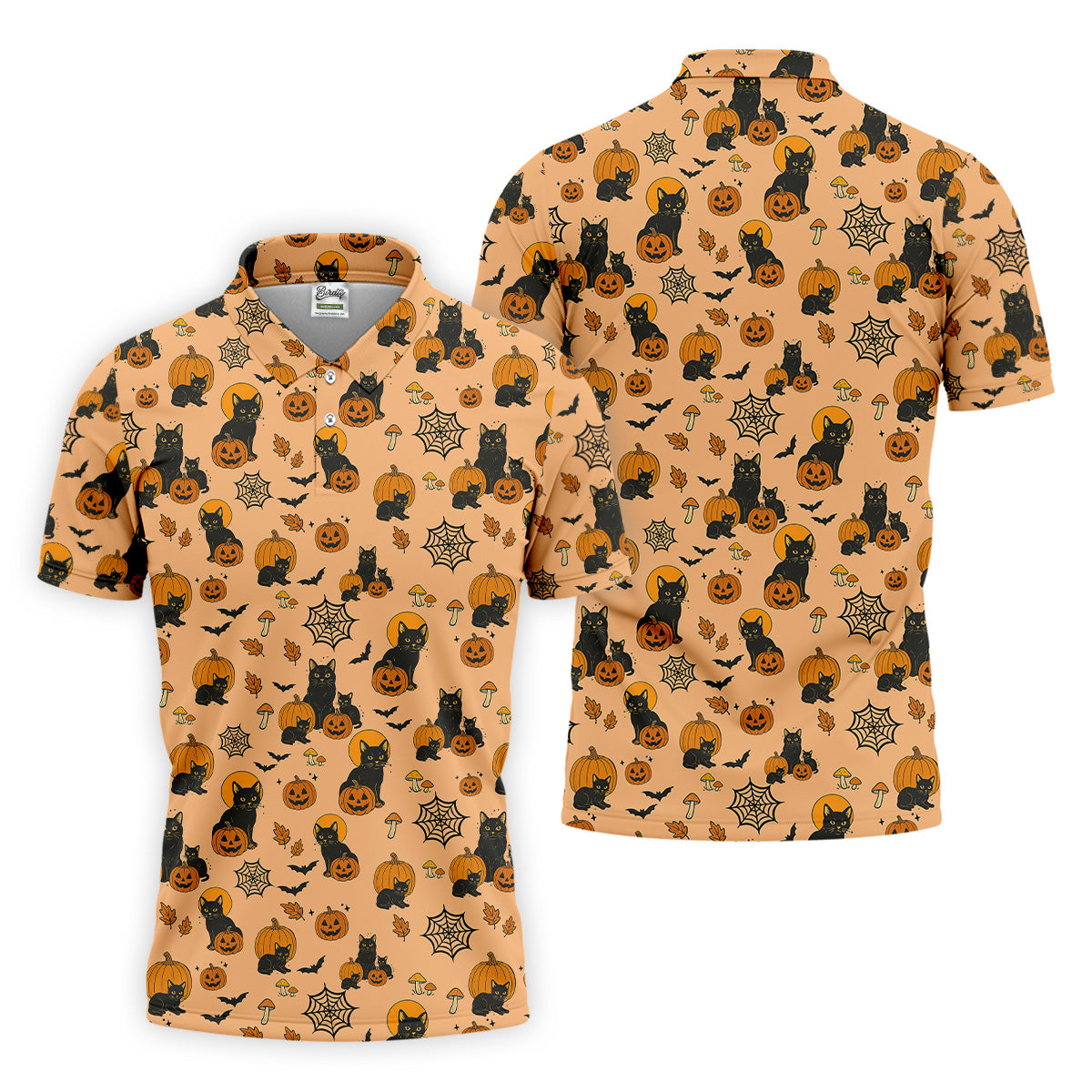 Black Cat Pumpkin Halloween Golf Shirt, Orange Golf Shirt, Mens Golf Polo Shirt Golfing Apparel