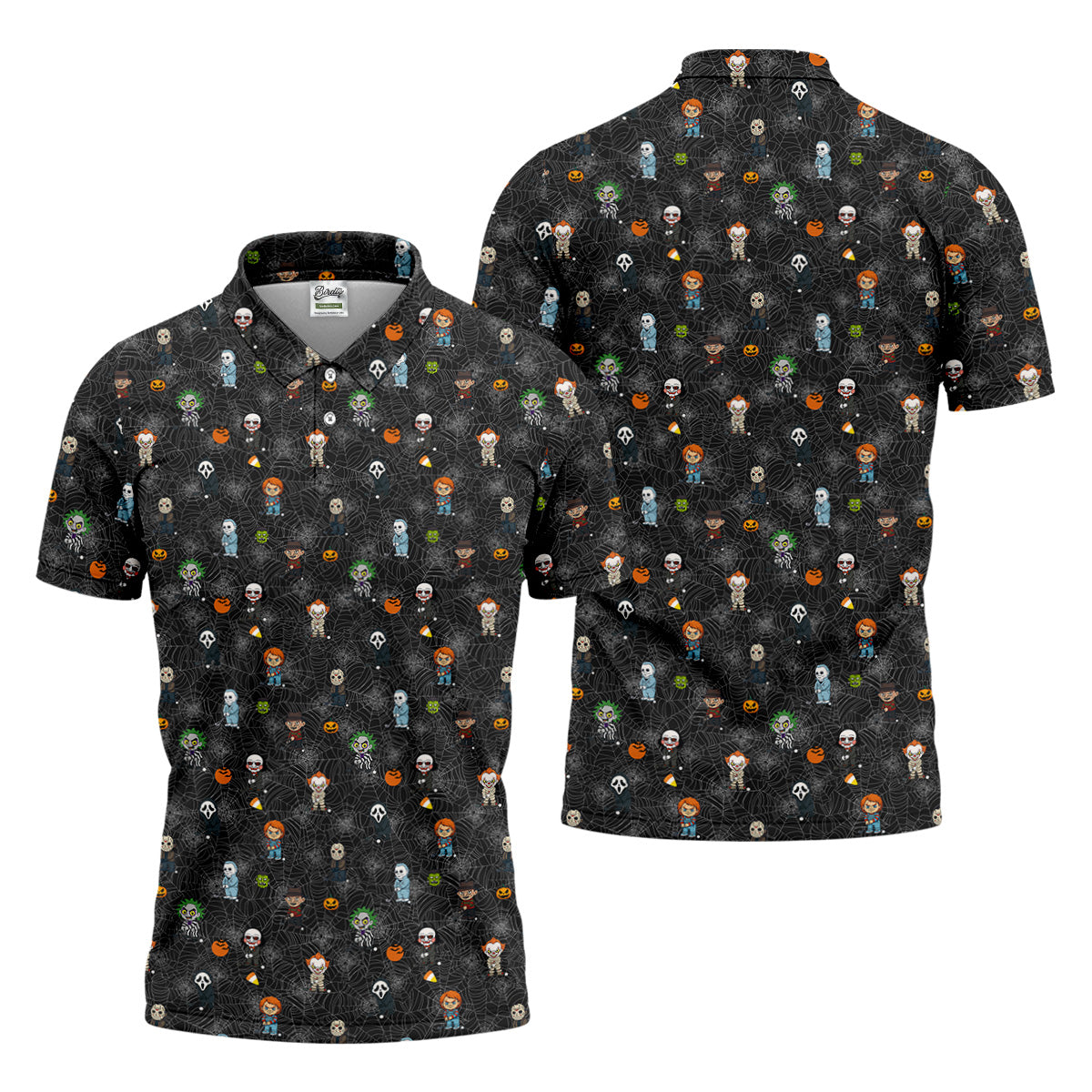 Funny Horror Character Black Golf Polo ShirtHorror Movie Shirt, Halloween Golf Shirt, Fun Golf Polos For Men