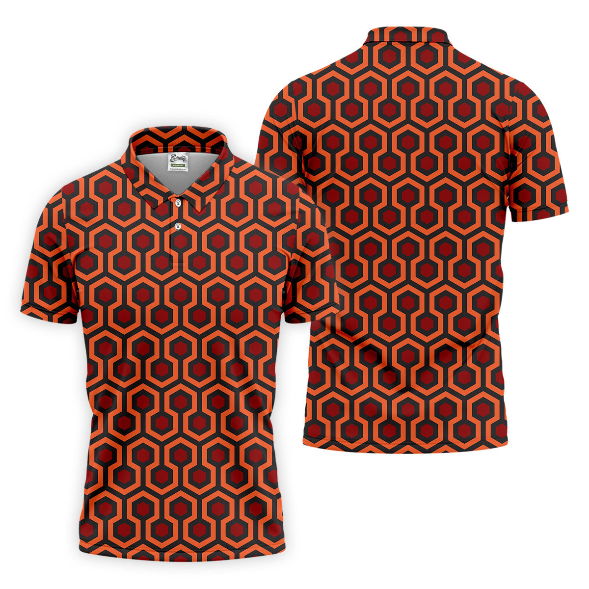 Spooky Hotel Carpet Horror Pattern Mens Golf Polo Shirt Pattern Golf Shirt, Halloween Golf Shirts, Golf Shirts For Men