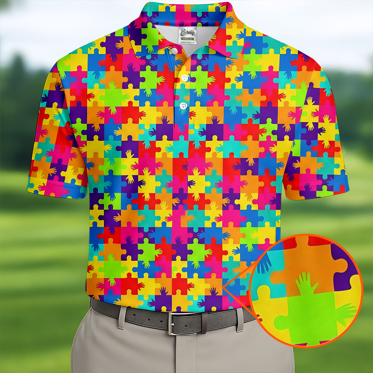 Colorful Handprints Autism Awareness Puzzle Golf Tops For Men, Polo Shirt Men, Golf Shirts For Men