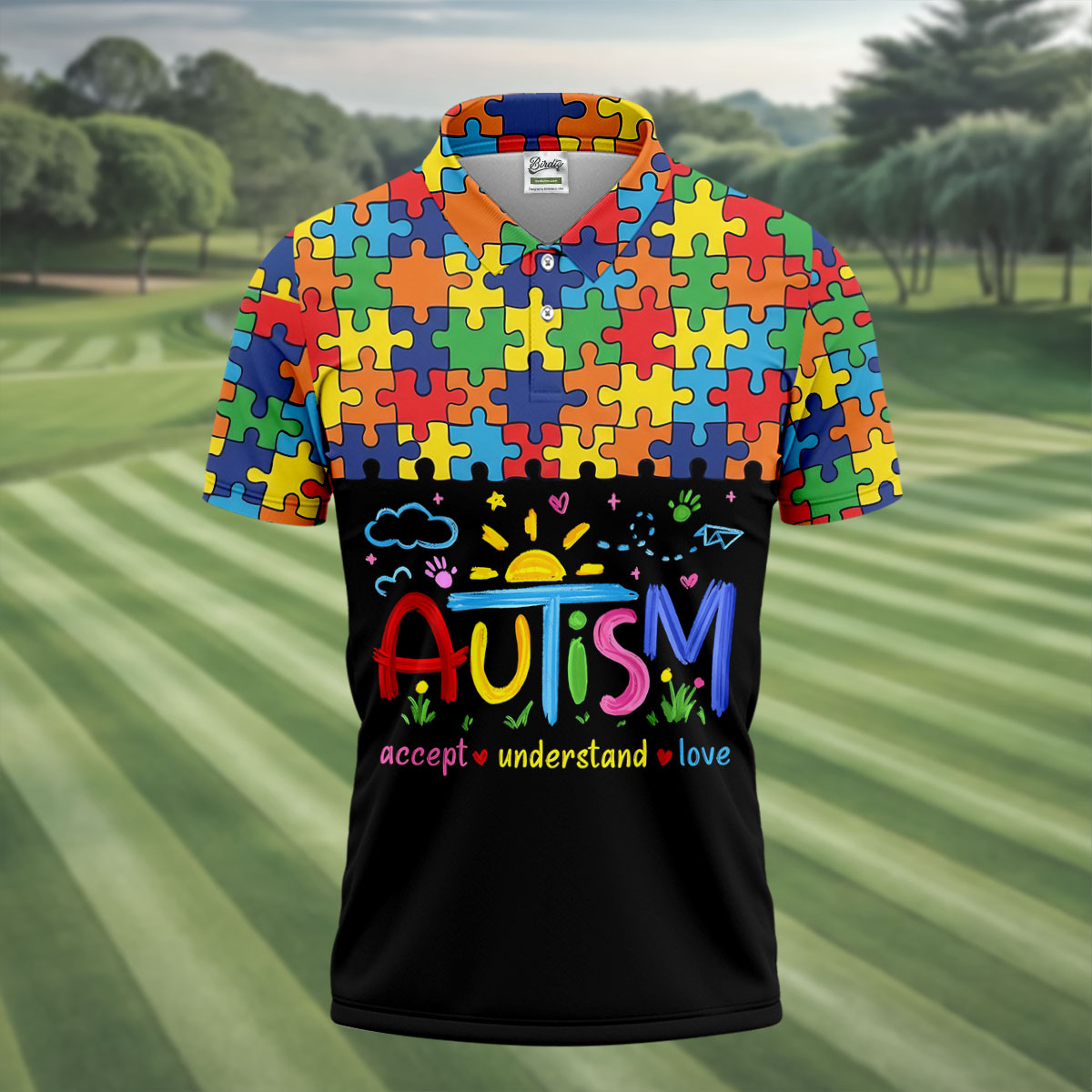 Awareness Accept Understand Love Colorful Puzzle Golf Shirt, Polo ShirtFor Men, Golf Shirts For Men
