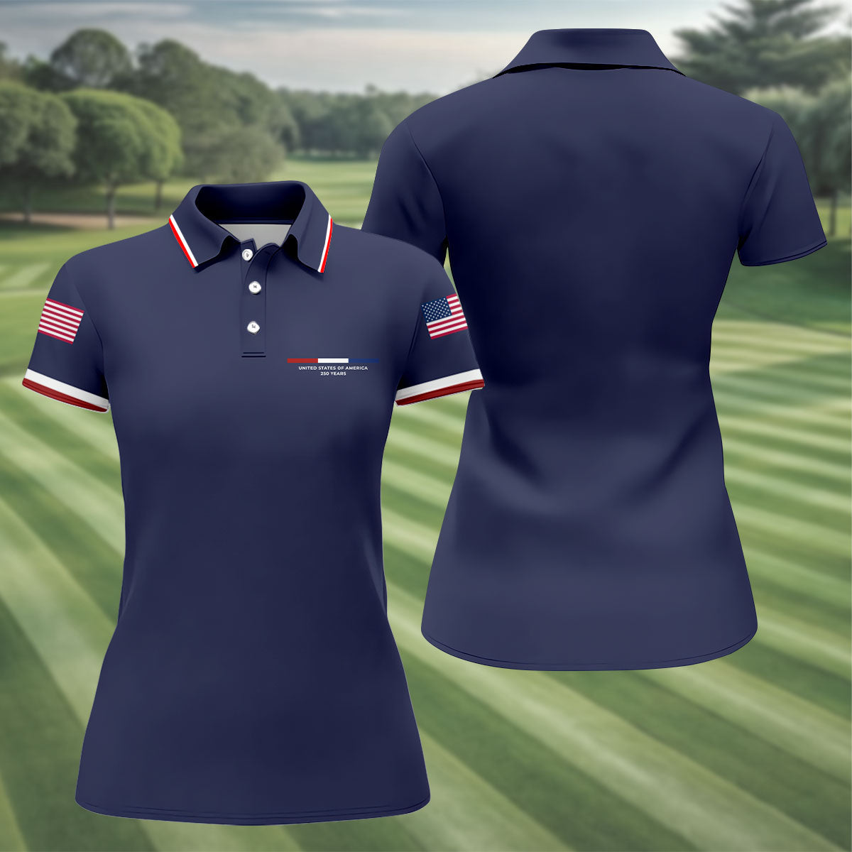United States Of America 250 Years Navy Golf Shirt, Patriotic Golf Shirt, Golf Shirt For Women