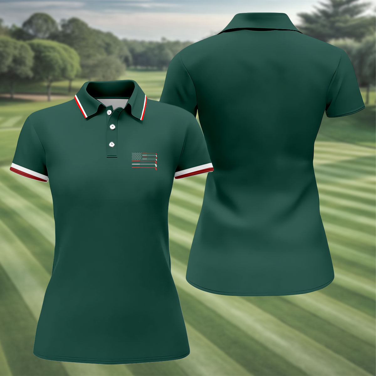Golf Clubs US Flag Logo 250 Years Green Golf Shirt, Patriotic 4th Of July Golf Shirt For Women