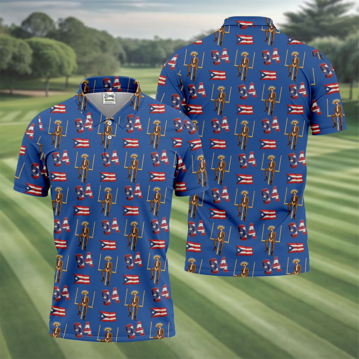 Bad Bunny Benito Bowl Football Theme Blue Men Polo, American Football League Gift Ideas For Football Fans