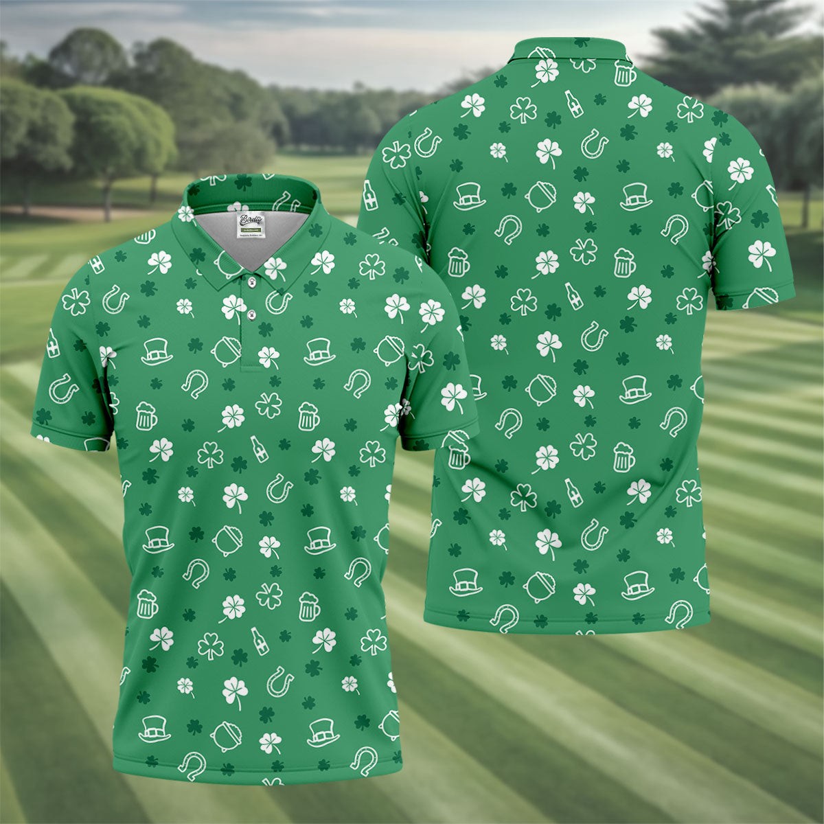 Leprechaun Hat Shamrock Beer Seamless Pattern St. Patrick’s Day Golf Shirt, Polo Shirt Men, Golf Shirts For Men
