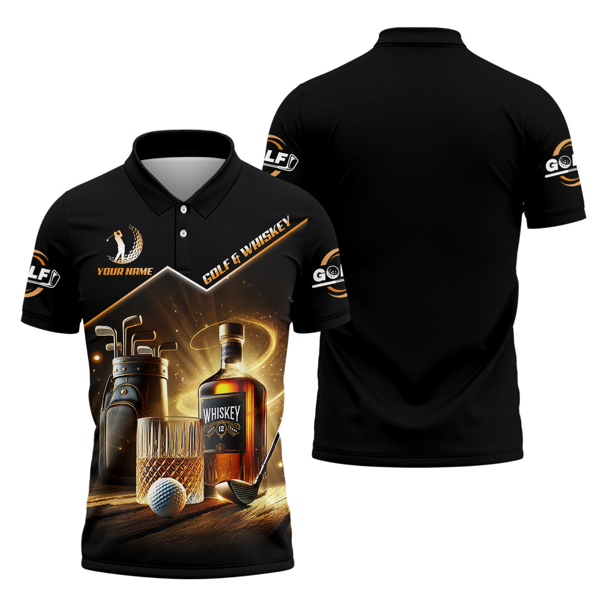 Golf And Whiskey Custom Men's Golf Polo ShirtWhiskey Golf Shirt, Gift For Golfers