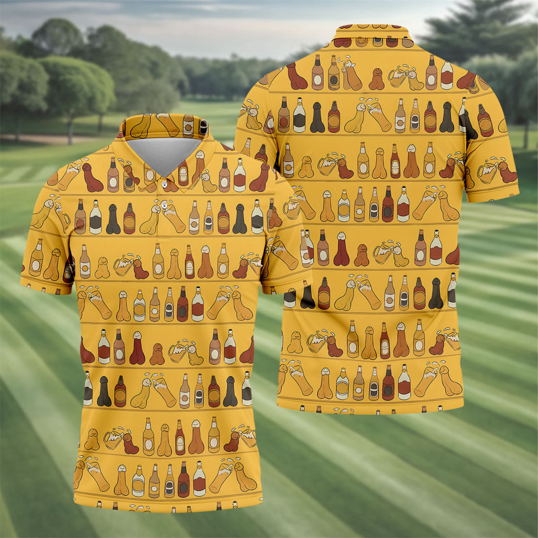 Funny Adult Party Bottle Pattern Golf Shirt, Polo Shirts For Men, Mens Golf Apparel
