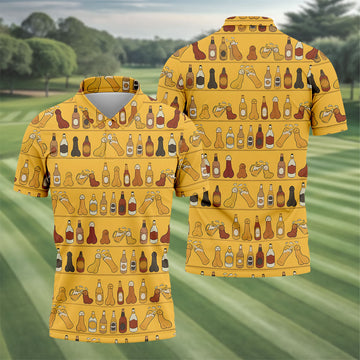 Funny Adult Party Bottle Pattern Golf Shirt, Polo Shirts For Men, Mens Golf Apparel
